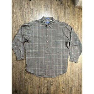 Sir Pendleton Men Worsted Wool Button Down Shirt XL Brown Plaid Western HOLES